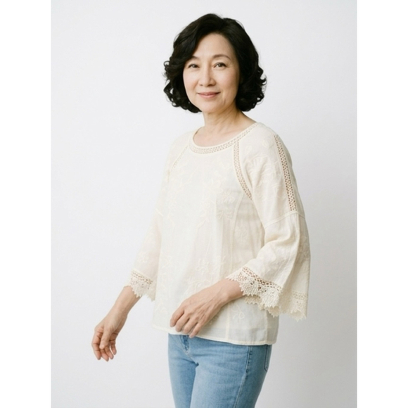 Soft Surroundings Tops - Soft Surroundings Cream Embroidered Eyelet Cotton Blouse